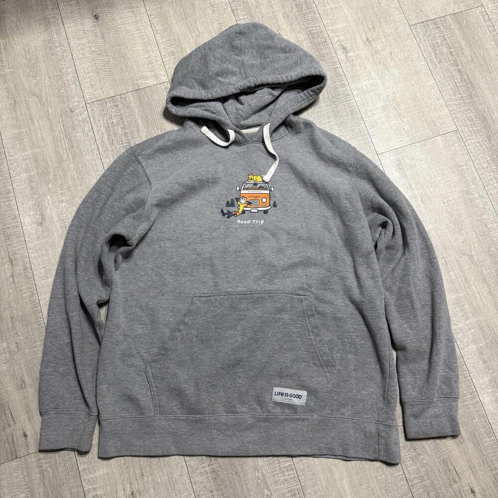 Life Is Good Hoodie Gray Jake Rocket Dog Camping Van Pullover Casaul Men’s Large - Picture 2 of 11